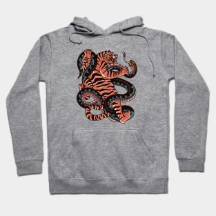 Vintage Tiger & Snake Battle Tattoo Design Hoodie